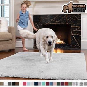 Gorilla Grip Original Faux-Chinchilla Area Rug, 7.5x10 Feet, Super Soft and Cozy High Pile Washable Carpet, Modern Floor Rugs, Luxury Shaggy Carpets for Home, Nursery, Bed and Living Room, Light Gray