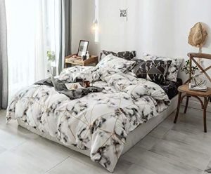 Wellboo White Duvet Cover Women Marble Bedding Cover Sets Cotton White and Gold Geometric Abstract Quilt Cover Triangle Plaid Bedding Cover Queen Full Black Texture Duvet Covers Adult Soft Luxury