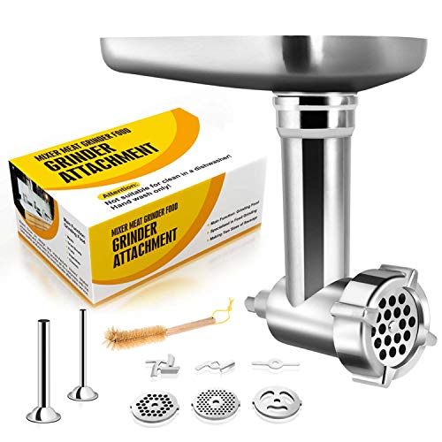 Metal Food Grinder Attachments Compatible with All KitchenAid Stand Mixers, Durable Meat Processor Accessories, Sausage Stuffer Attachment, includes 2 Sausage Stuffer Tubes