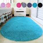 junovo Oval Fluffy Ultra Soft Area Rugs for Bedroom Plush Shaggy Carpet for Kids Room Bedside Nursery Mats, 2.6 x 5.3ft, Blue