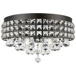 Kira Home Gemma 15" Modern Chic 4-Light Flush Mount Crystal Chandelier + Round Metal Shade, Dimmable, Brushed Black Finish