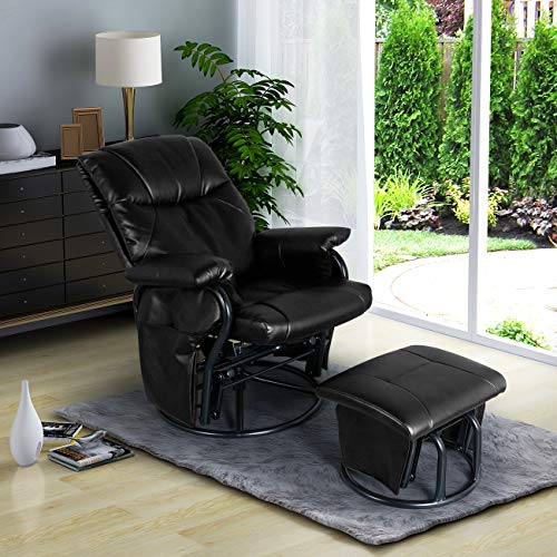 AODAILIHB Glider Chairs Rocking Chair AODAILIHB Glider Chairs Rocking Chair with Ottoman 360° Swivel Chair PU Leather-based Upholstered Armchair Lounge Chair Sliding Chair Set (Black).