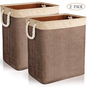 JOMARTO Laundry Basket with Handles 2 Pack, Collapsible Linen Laundry Hampers Built-in Lining with Detachable Brackets Well-Holding Laundry Storage Basket for Toys Clothes Organizer - Brown