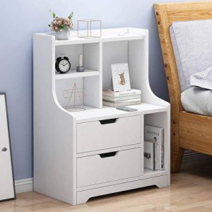 Nordic Simple Bedside Table Bedroom Nightstand with 2 Drawers and Storage Shelves,Imitation Solid Wood Bed End Table Side Table for Living Room, Bedroom, Office, Large Space, Easy Assembly (White)