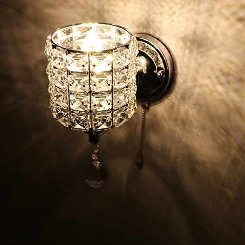 Sunsbell Crystal Wall Lamp Warm White Chrome Sunsbell Crystal Wall Lamp Heat White Chrome End Small Wall Sconce Lavatory Residing Room Lighting Fixture Decor with E14 Bulb.