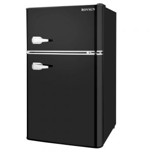 ROVSUN Double Door Compact Refrigerator with Freezer, 3.2 CU FT Mini Fridge for Apartment Bedroom Office Dorm with Removable Glass Shelf (Black)