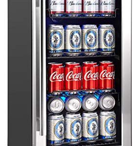 Kalamera 15" Beverage Cooler 96 can Built-in or Freestanding Touch Control Beverage Fridge with Blue Interior Light