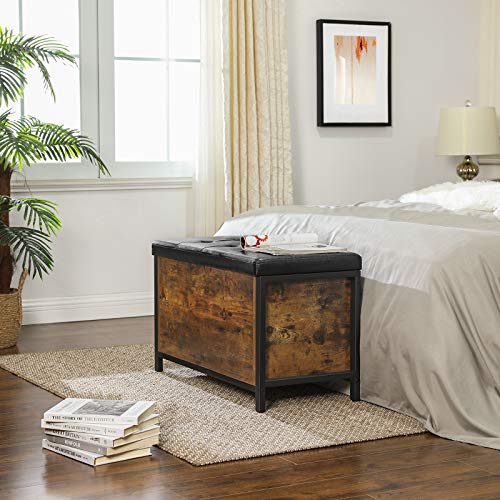 VASAGLE COPADION Storage Bench, Flip Top Storage Ottoman VASAGLE COPADION Storage Bench, Flip Top Storage Ottoman and Trunk with Padded Seat, Bed End Stool, Hallway Living Room Bedroom, Supports 198 lb, Industrial, Rustic Brown ULSC80BX.
