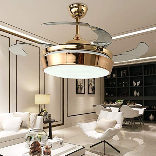 A Million 42" Modern Ceiling Fan with Lights Luxury A Million 42" Fashionable Ceiling Fan with Lights Luxurious Acrylic Retractable Blades Distant LED Gold Chandelier Three Speeds Three Coloration Adjustments Lighting Fixture, Silent Motor with LED Lights Included.