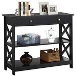 Yaheetech 3-Tier Sofa Side Console Table with 1 Drawer and 2 Storage Shelves Narrow Accent Table for Entryway/Hallway/Living Room, 39.3in L x 11.7in W x 31.5in H, Black