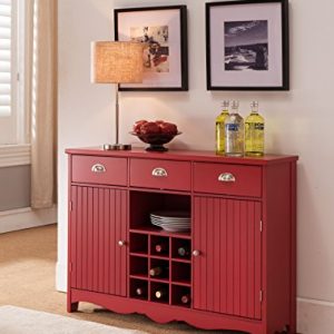 Kings Brand Furniture Buffet Server Console Table With Wine Storage, Red Finish
