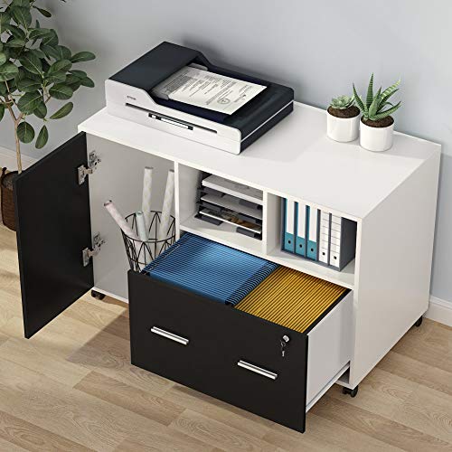 Tribesigns Large File Cabinet with Lock and Drawer Tribesigns Large File Cabinet with Lock and Drawer, Modern Mobile Lateral Filing Cabinet Printer Stand Legal/Letter / A4 Size with Wheels and Storage Shelves for Home Office (White).