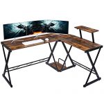 GreenForest L Shaped Desk Large Size 64”x50”with Moveable Shelf, Gaming Computer Corner Desk Pc Studio Table Workstation for Home Office, Rustic Brown