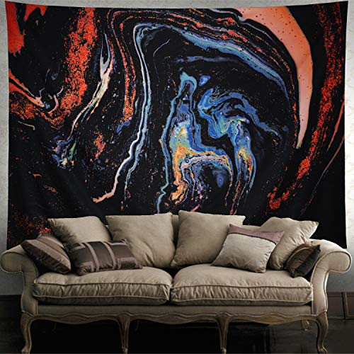 Amhokhui Psychedelic Tapestry Marble Tapestry Gouache Art Amhokhui Psychedelic Tapestry Marble Tapestry Gouache Artwork Tapestry Luxurious Swirl Tapestry Orange Black Tapestries Trippy Nature Panorama Wall Hanging for Room (H 59.1"×W 78.7").