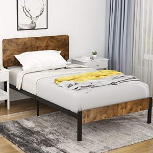 Amolife Twin Bed Frame with Headboard/Platform Metal Bed Frame with Footboard/Mattress Foundation/Strong Slat Support/No Box Spring Needed