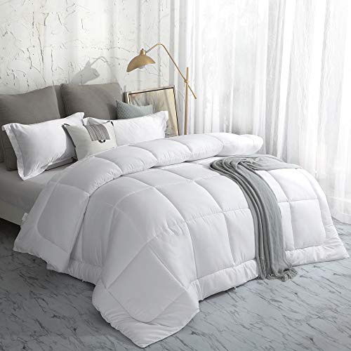 Oubonun All Season Queen Comforter Summer Cool Soft Quilted Down Alternative Duvet Insert with Corner Tabs,Luxury Fluffy Reversible Hotel Collection (White, Queen)