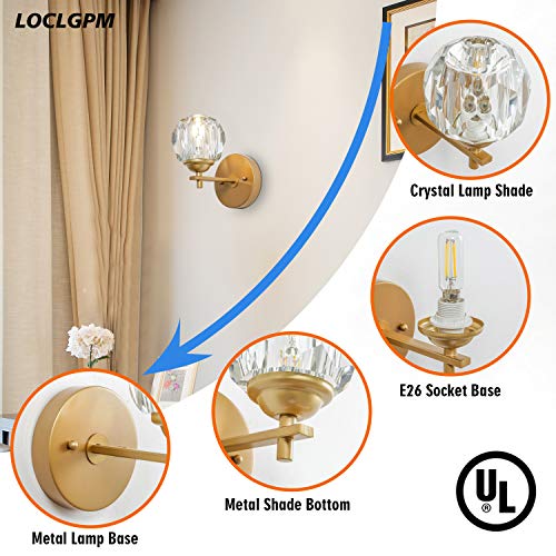 Loclgpm Modern Gold Crystal Wall Sconce, 1 Light Wall Light Fixture Loclgpm Fashionable Gold Crystal Wall Sconce, 1 Mild Wall Mild Fixture with Polished Clear Glass Shade, Hardwired Wall Lamp for Bed room, Dwelling Room, Hallway, Bedside, Rest room, Resort Indoor Decor.