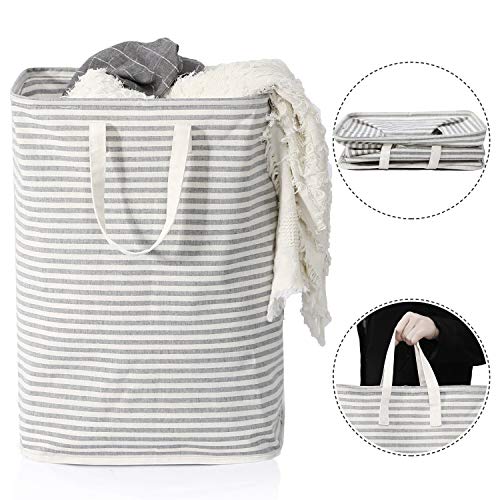 Vieshful Laundry Hamper, 72L Freestanding Laundry Basket with Long Handles to Storage Clothes Toys, Large Foldable Clothes Basket, Grey