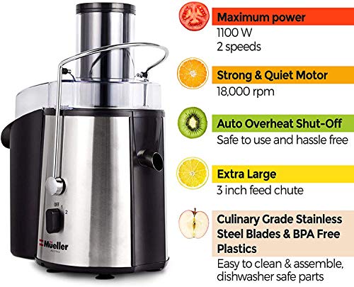 Mueller Austria Juicer Ultra 1100W Power, Easy Clean Extractor Mueller Austria Juicer Extremely 1100W Energy, Straightforward Clear Extractor Press Centrifugal Juicing Machine, Huge 3” Feed Chute for Complete Fruit Vegetable, Anti-drip, Excessive High quality, BPA-Free, Massive, Silver.