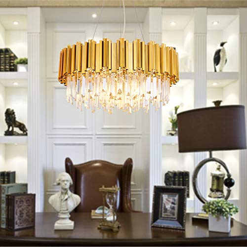 MEELIGHTING Gold Plated Luxury Modern Crystal Chandelier MEELIGHTING Gold Plated Luxurious Trendy Crystal Chandelier Lighting Up to date Raindrop Chandeliers Pendant Ceiling Lights Fixture for Eating Room Dwelling Room Lodge Bed room W21.6".