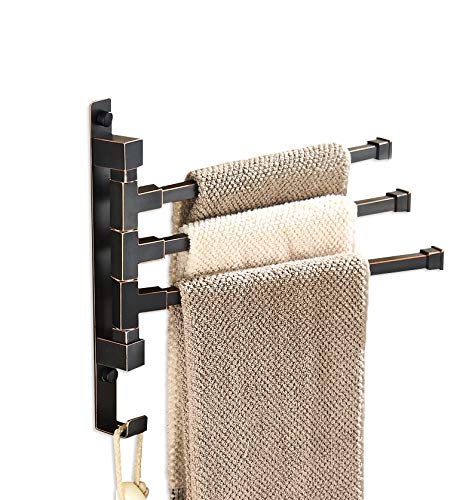 ELLO&ALLO Oil Rubbed Bronze Swing Out Towel Racks for Bathroom Holder Wall Mounted Towel Bars with Hooks 3-Arm