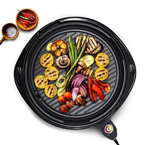 Maxi-Matic Large Indoor Electric Nonstick Grilling Surface, Faster Heat Up, Ideal Low-Fat Meals, Easy To Clean Design, Includes Glass Lid, 14" Round B