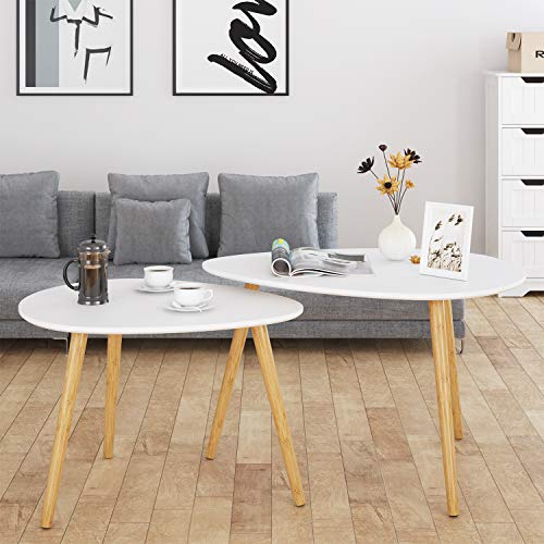 HOMFA Large Nesting Coffee Tables for Living Room, Drop Shape End Side Tables Sofa Console Tables Modern Decor Furniture for Home Office (White, Set of 2)
