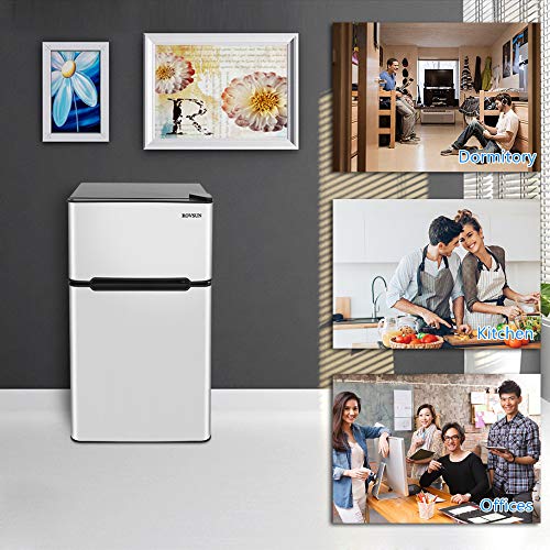 ROVSUN 2 Door Compact Refrigerator with Freezer ROVSUN 2 Door Compact Fridge with Freezer, 3.2 CU FT Upright Mini Fridge Cooler for Meals Drink Beer Storage with Detachable Cabinets, Ice Tray, Scraper, Good for Condo, Bed room, Workplace &amp; Dorm.