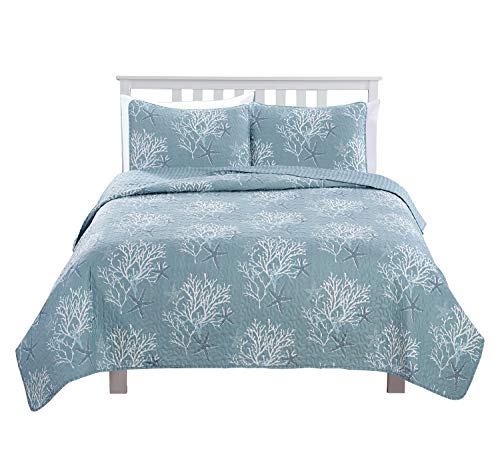 Fenwick Collection Coastal Seashore Theme Quilt Set - Dreamy Comfort for Your Bedroom Elevate your bedroom decor with the House Style Designs 3-Piece Coastal Seashore Theme Quilt Set. This luxurious microfiber quilt set, part of the Fenwick Collection, is designed to bring a touch of coastal charm to your space. Available in Full/Queen size with an Ether Blue color scheme, each set includes one quilt and two bonus shams (one for Twin size). The coastal patterns and stitched design not only add style but also a sense of serenity to your bedroom, guest room, or vacation home. Crafted with high-quality materials, this quilt set is built to last and is a perfect gift for weddings, birthdays, holidays, and more.This quilt set is designed to bring a coastal, seashore theme to your bedroom. It's perfect for your own bedroom, a guest room, or a vacation home. The all-season design keeps you cozy year-round, making it versatile for any season. Enjoy a serene, beach-inspired atmosphere in the comfort of your own bed. 🏖️ Coastal Seashore Charm 🏖️ - Transform your bedroom with the Fenwick Collection Coastal Seashore Theme Quilt Set. Enjoy the serene beauty of coastal patterns and stitched design. 💫 Luxurious Microfiber Quilt 💫 - Crafted with top-quality materials, this quilt set includes one quilt and two bonus shams (one for Twin size), offering style and comfort in one package. 🎁 Perfect Gift Idea 🎁 - Whether for weddings, birthdays, holidays, or other special occasions, this quilt set makes a fantastic gift choice. It's the gift of cozy style. 🌟 All-Season Comfort 🌟 - This quilt is designed for year-round use. Its 220 GSM cotton/poly fill and 100 GSM polyester cover keep you warm and comfortable.