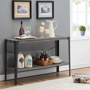 O&K Furniture 2-Tier Industrial Sofa Table, Metal Hall Console Table with Storage Shelf for Living Room and Entryway, Gray Finish(1-Pcs)