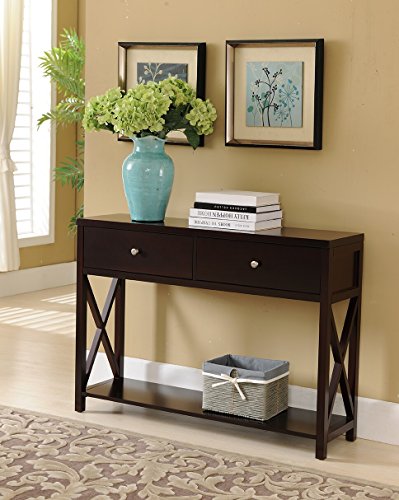Kings Brand Furniture - Console Sofa Entryway Table with Storage Shelf & Drawers, Cherry