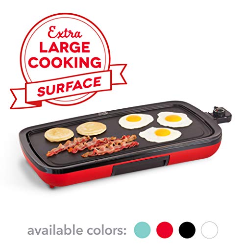 DASH DEG200GBRD01 Everyday Nonstick Electric Griddle for Pancakes, Burgers, Quesadillas, Eggs & other on the go Breakfast, Lunch & Snacks with Drip Tray + Included Recipe Book, 20in, Red.