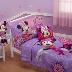 Disney 4 Piece Minnie's Fluttery Friends Toddler Bedding Set, Lavender
