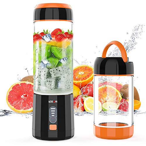 Smoothie Blender, LOZAYI Portable Blender Travel USB Rechargeable Juicer Cup for Shakes and Smoothies, Cordless Small Personal Blender Fruit Mixer Mini Blender with Led Displayer for Outdoor Travel Home Office (Orange)
