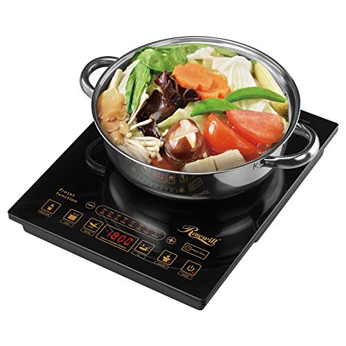 Rosewill 1800 Watt 5 Pre-Programmed Settings Induction Cooker Cooktop, Included 10” 3.5 Qt 18-8 Stainless Steel Pot, Gold, RHAI-16002