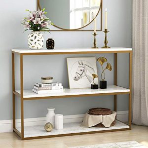 Tribesigns 3-Tier Console Table, Gold Sofa Entry Table with Faux Marble Top and Gold Metal Frame for Home