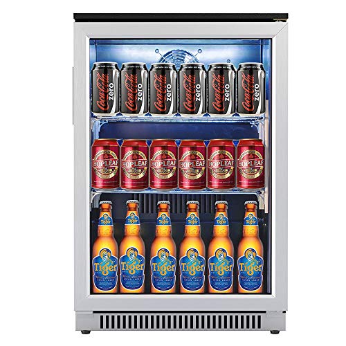 Advanics Frost Free Beverage Refrigerator and Cooler, 110 Can Mini Fridge with Led Lighting for Beer Soda or Wine, Small Drink Center for Office or Bar, Stainless Steel & Glass Door