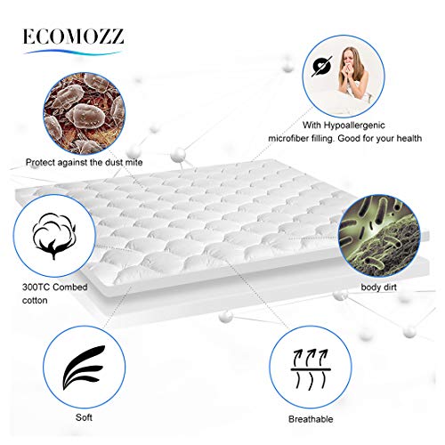 EcoMozz Queen Mattress Pad Pillowtop Topper EcoMozz Queen Mattress Pad Pillowtop Topper with 8-21" Deep Pocket Hypoallergenic Down Different Quilted Overfilled Fitted Mattress Cowl.