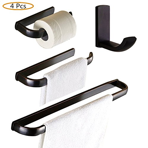 WINCASE Contemporary 4 Piece Bath Hardware Towel Bar Accessory Brass Oil Rubbed Bronze Finish, Black Bathroom Accessory Set with a Towel Bar, a Towel Ring, a Toilet Paper Holder, a Clothes Hook