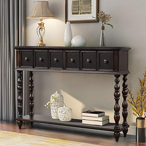 Console Table Ancent Sofa Table Entryway Table for with Two Drawers and Bottom Shelf Sideboard Table for Living Room,Hallway,Espresso Brown