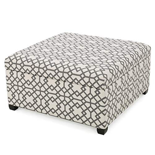 Christopher Knight Home Tempe Fabric Storage Ottoman, Grey Geometric Patterned