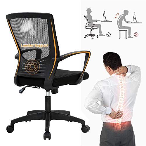 Office Chair, Modern Mid Back Mesh Computer Lumbar Support Workplace Chair, Fashionable Mid Again Mesh Pc Lumbar Help Swivel Desk Job Chair, Ergonomic Government Chair with Thick Seat Cushion, Wheels and Peak Adjustable for Vacation &amp; Christmas Present - Black.