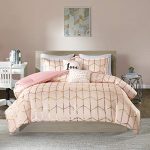 Intelligent Design Raina Comforter Set Full/Queen Size - Blush Gold, Geometric – 5 Piece Bed Sets – Ultra Soft Microfiber Teen Bedding for Girls Bedroom