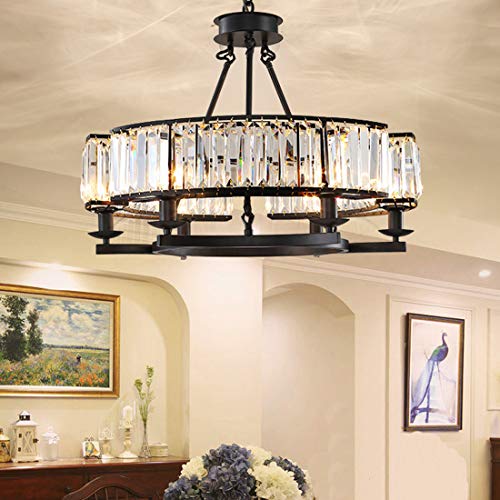 NOXARTE Luxury Round Crystal Chandelier Vintage NOXARTE Luxurious Spherical Crystal Chandelier Classic Hanging Ceiling Gentle Pendant LED Dimmable Fixture for Eating Room Bed room Black.