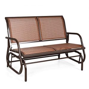 Giantex Swing Glider Chair 48 Inch with Spacious Space, 2 People Swing Lounge Glider Chair Cozy Patio Bench Outdoor & Indoor for Patio, Backyard, Poolside, Lawn Steel Rocking Garden Loveseat (Brown)