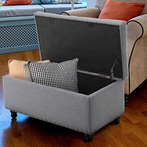 BELARDO home Good & Gracious Ottoman with Storage BELARDO home Good &amp; Gracious Ottoman with Storage, 31.9" Large Storage Chest Foot Rest Stool Tufted Ottoman Holds up to 660lbs End of Bed Bench for Bedroom and Living Room, Gray.
