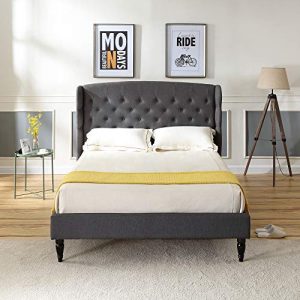 Classic Brands Brighton Upholstered Platform Bed | Headboard and Metal Frame with Wood Slat Support, Queen, Grey