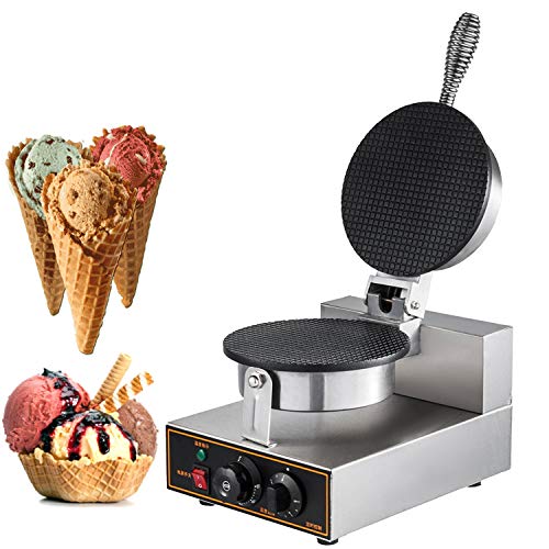 Happybuy 110V Commercial Ice Cream Cone Maker 1200W Nonstick Coating Surface Stainless Steel Egg Roll Machine with AdjustableTemperature and Time Controlfor Restaurant Bakeries, 10x13 inch, Waffle