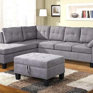 Merax Sectional Sofa with Chaise Lounge and Ottoman 3-Seat Sofas Couch Set for Living Room, Grey