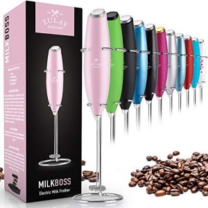 Zulay Milk Frother Handheld Foam Maker for Lattes - Great Electric Whisk Drink Mixer for Bulletproof® Coffee, Mini Blender and Foamer Perfect for Cappuccino, Frappe, Matcha, Hot Chocolate, Classic Milk Boss - Cotton Candy